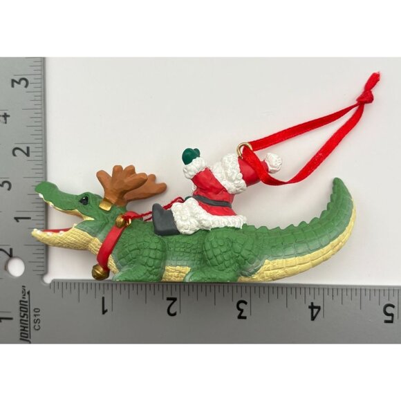 Santa Claus Riding Alligator Christmas Tree Ornament Reindeer Disguise - Picture 3 of 7